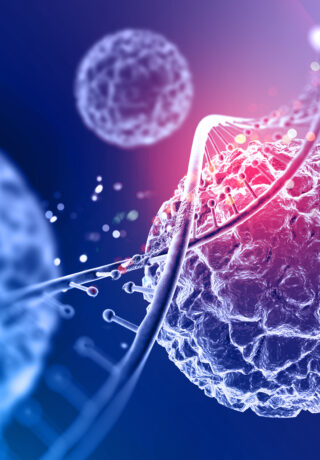 3d medical background with close up of virus cells and DNA stran